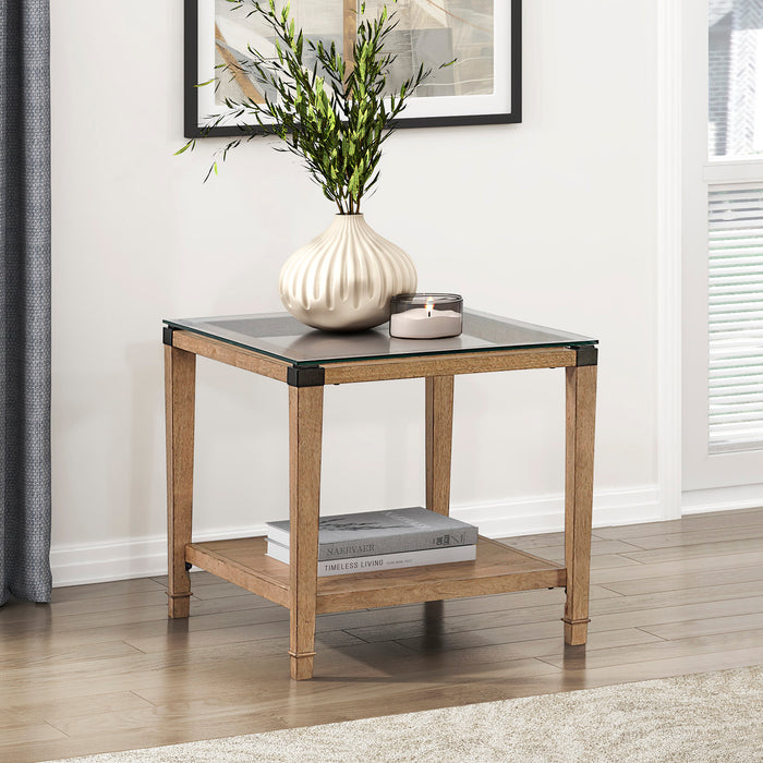 OakvillePark Velor Wood End Table with Clear Tempered Glass Tabletop