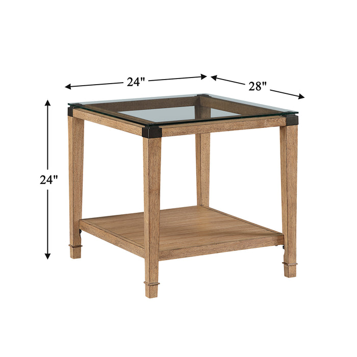 OakvillePark Velor Wood End Table with Clear Tempered Glass Tabletop