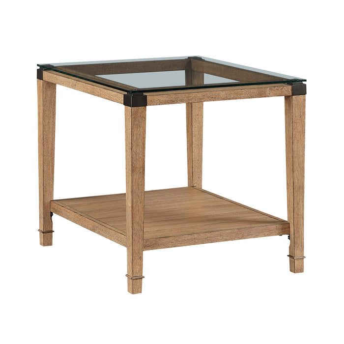 OakvillePark Velor Wood End Table with Clear Tempered Glass Tabletop