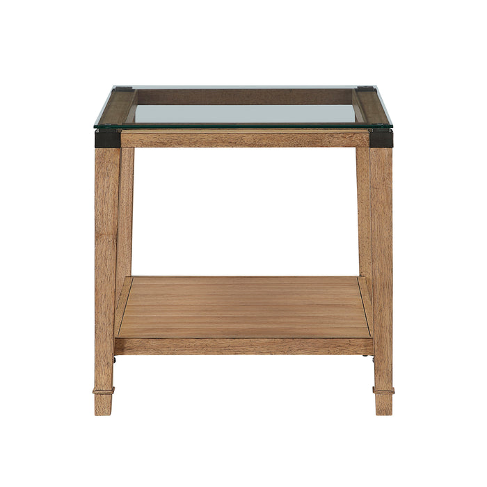 OakvillePark Velor Wood End Table with Clear Tempered Glass Tabletop