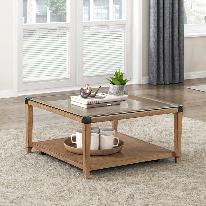 OakvillePark Velor Coffee Table with Clear Tempered Glass Tabletop