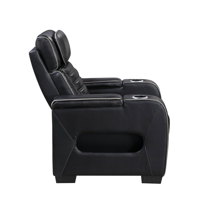 OakvillePark Elantra Leather Power Recliner with Power Headrest, Cup holder, Storage Arms(Top and Side), Air Massage, Heat, LED Lighting and Charging Ports