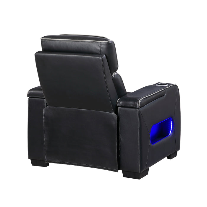 OakvillePark Elantra Leather Power Recliner with Power Headrest, Cup holder, Storage Arms(Top and Side), Air Massage, Heat, LED Lighting and Charging Ports