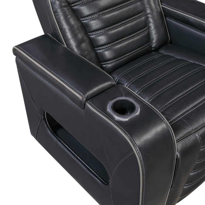 OakvillePark Elantra Leather Power Recliner with Power Headrest, Cup holder, Storage Arms(Top and Side), Air Massage, Heat, LED Lighting and Charging Ports
