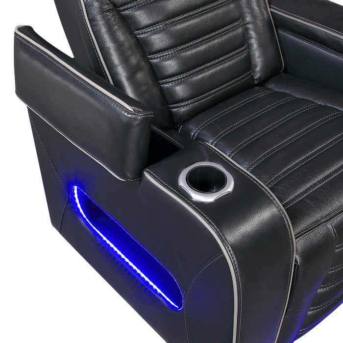 OakvillePark Elantra Leather Power Recliner with Power Headrest, Cup holder, Storage Arms(Top and Side), Air Massage, Heat, LED Lighting and Charging Ports