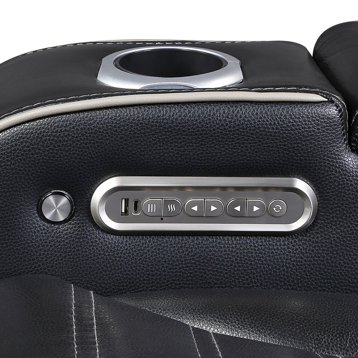 OakvillePark Elantra Leather Power Recliner with Power Headrest, Cup holder, Storage Arms(Top and Side), Air Massage, Heat, LED Lighting and Charging Ports