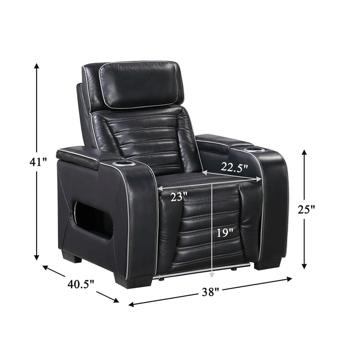 OakvillePark Elantra Leather Power Recliner with Power Headrest, Cup holder, Storage Arms(Top and Side), Air Massage, Heat, LED Lighting and Charging Ports