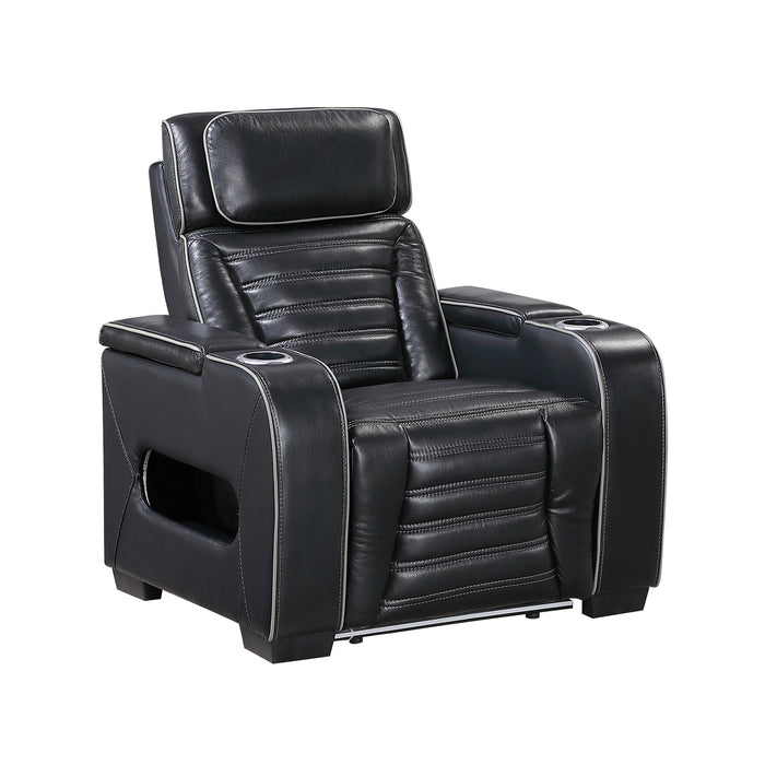 OakvillePark Elantra Leather Power Recliner with Power Headrest, Cup holder, Storage Arms(Top and Side), Air Massage, Heat, LED Lighting and Charging Ports