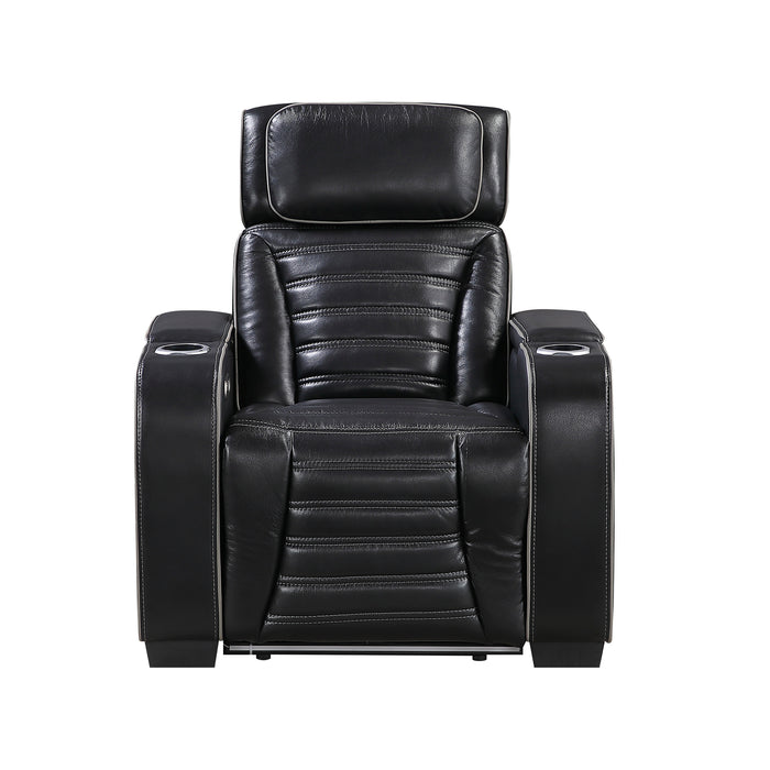 OakvillePark Elantra Leather Power Recliner with Power Headrest, Cup holder, Storage Arms(Top and Side), Air Massage, Heat, LED Lighting and Charging Ports