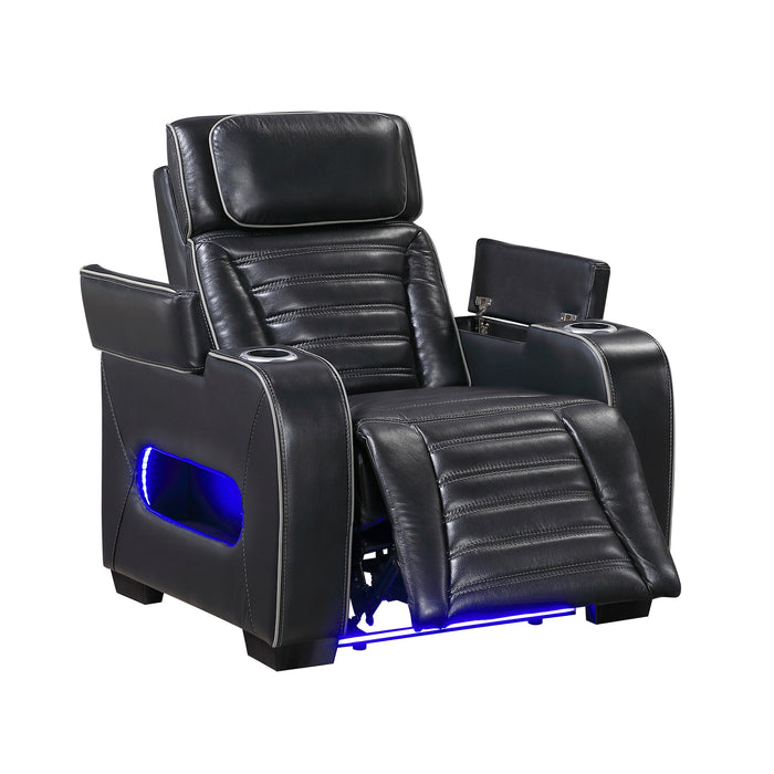 OakvillePark Elantra Leather Power Recliner with Power Headrest, Cup holder, Storage Arms(Top and Side), Air Massage, Heat, LED Lighting and Charging Ports