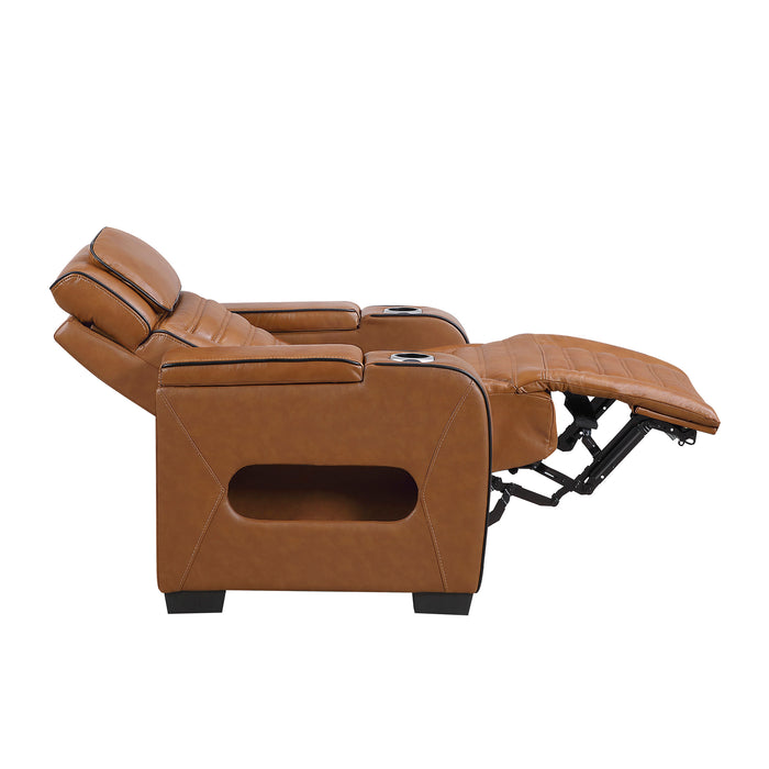 OakvillePark Elantra Leather Power Recliner with Power Headrest, Cup holder, Storage Arms(Top and Side), Air Massage, Heat, LED Lighting and Charging Ports
