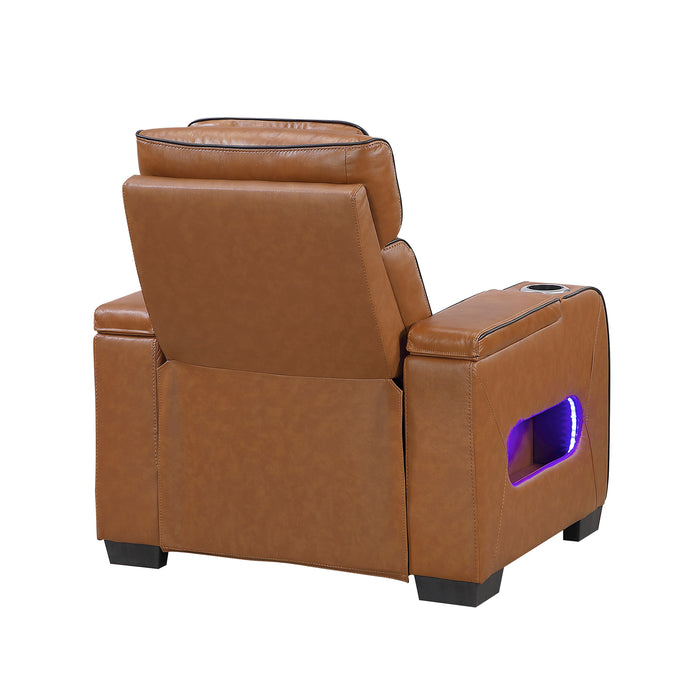 OakvillePark Elantra Leather Power Recliner with Power Headrest, Cup holder, Storage Arms(Top and Side), Air Massage, Heat, LED Lighting and Charging Ports