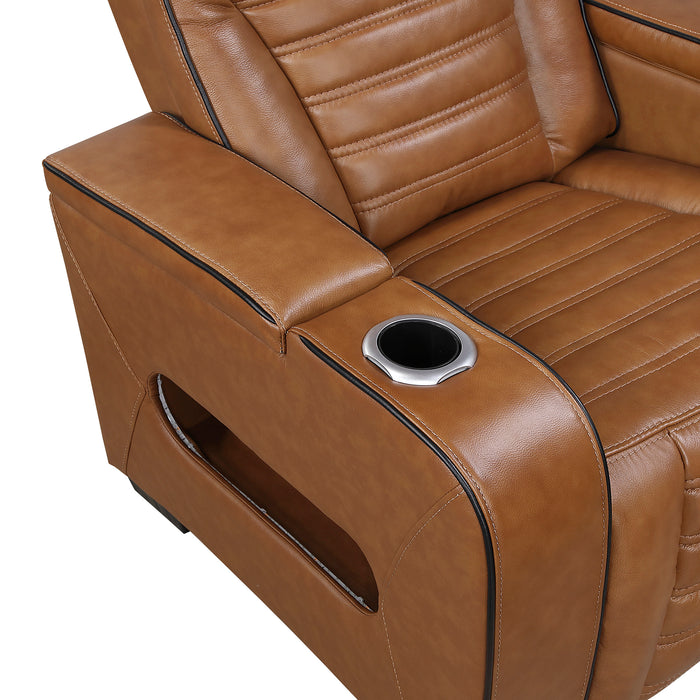 OakvillePark Elantra Leather Power Recliner with Power Headrest, Cup holder, Storage Arms(Top and Side), Air Massage, Heat, LED Lighting and Charging Ports
