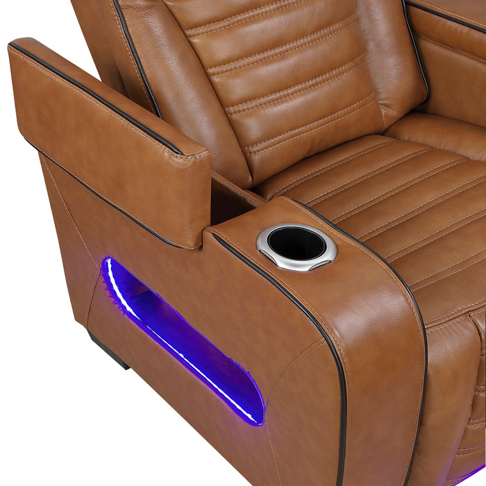 OakvillePark Elantra Leather Power Recliner with Power Headrest, Cup holder, Storage Arms(Top and Side), Air Massage, Heat, LED Lighting and Charging Ports