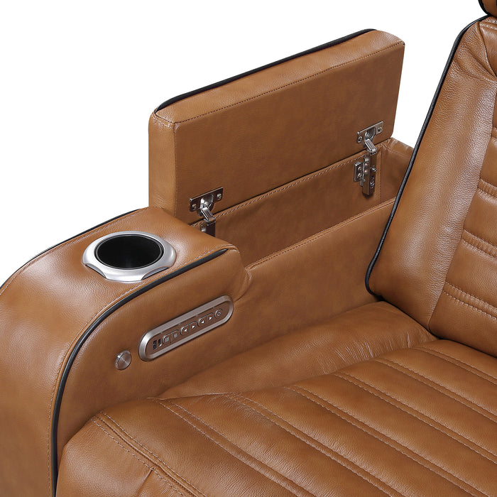 OakvillePark Elantra Leather Power Recliner with Power Headrest, Cup holder, Storage Arms(Top and Side), Air Massage, Heat, LED Lighting and Charging Ports