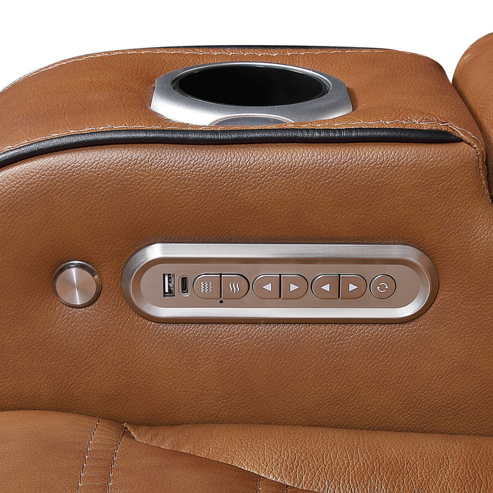 OakvillePark Elantra Leather Power Recliner with Power Headrest, Cup holder, Storage Arms(Top and Side), Air Massage, Heat, LED Lighting and Charging Ports