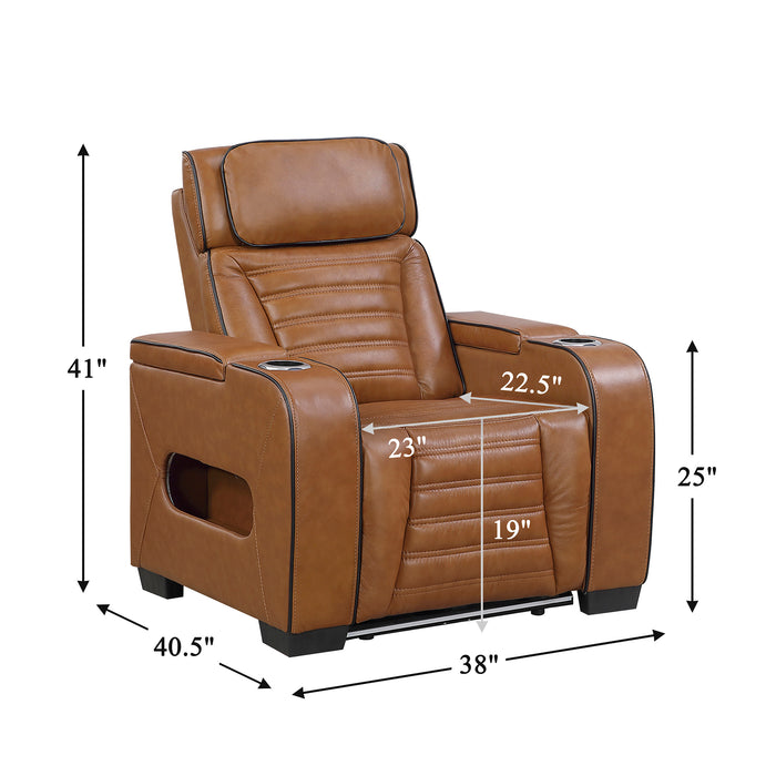 OakvillePark Elantra Leather Power Recliner with Power Headrest, Cup holder, Storage Arms(Top and Side), Air Massage, Heat, LED Lighting and Charging Ports