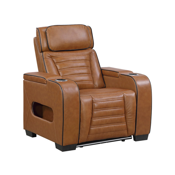 OakvillePark Elantra Leather Power Recliner with Power Headrest, Cup holder, Storage Arms(Top and Side), Air Massage, Heat, LED Lighting and Charging Ports