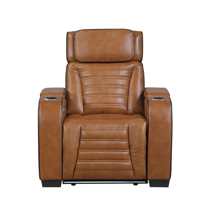 OakvillePark Elantra Leather Power Recliner with Power Headrest, Cup holder, Storage Arms(Top and Side), Air Massage, Heat, LED Lighting and Charging Ports