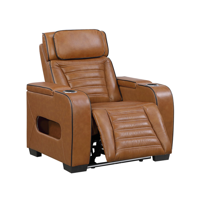 OakvillePark Elantra Leather Power Recliner with Power Headrest, Cup holder, Storage Arms(Top and Side), Air Massage, Heat, LED Lighting and Charging Ports