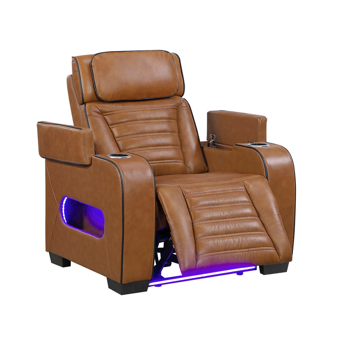 OakvillePark Elantra Leather Power Recliner with Power Headrest, Cup holder, Storage Arms(Top and Side), Air Massage, Heat, LED Lighting and Charging Ports