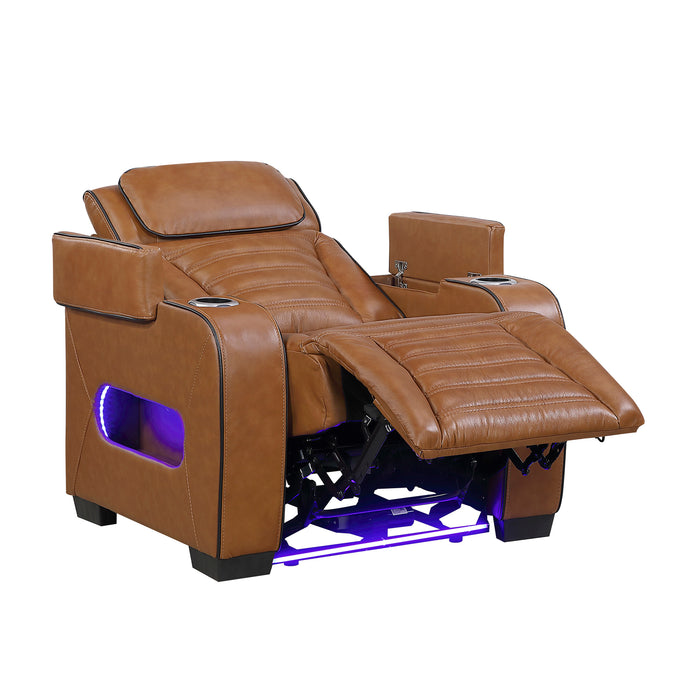 OakvillePark Elantra Leather Power Recliner with Power Headrest, Cup holder, Storage Arms(Top and Side), Air Massage, Heat, LED Lighting and Charging Ports
