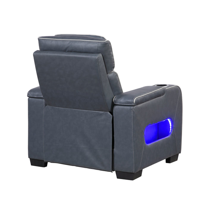OakvillePark Elantra Leather Power Recliner with Power Headrest, Cup holder, Storage Arms(Top and Side), Air Massage, Heat, LED Lighting and Charging Ports