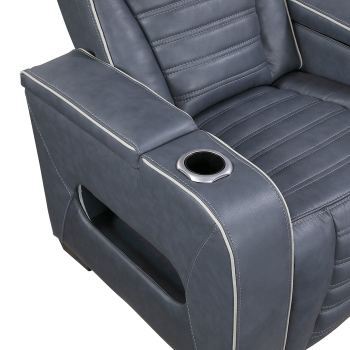 OakvillePark Elantra Leather Power Recliner with Power Headrest, Cup holder, Storage Arms(Top and Side), Air Massage, Heat, LED Lighting and Charging Ports