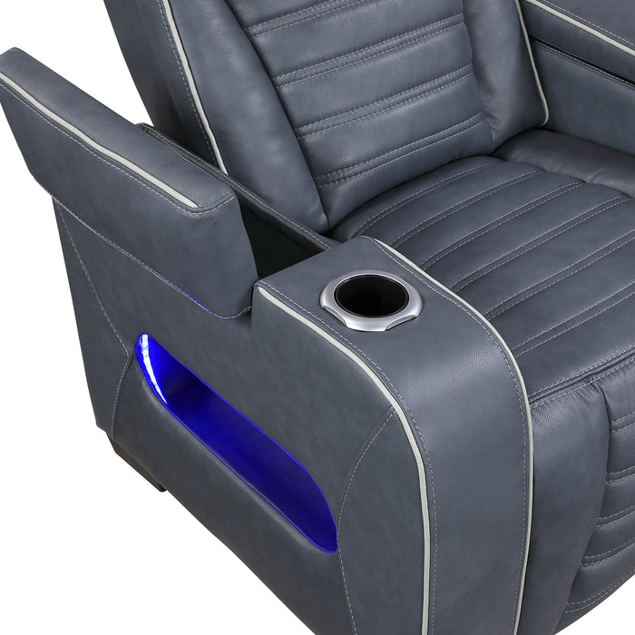 OakvillePark Elantra Leather Power Recliner with Power Headrest, Cup holder, Storage Arms(Top and Side), Air Massage, Heat, LED Lighting and Charging Ports