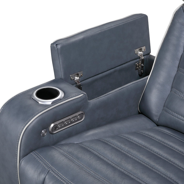 OakvillePark Elantra Leather Power Recliner with Power Headrest, Cup holder, Storage Arms(Top and Side), Air Massage, Heat, LED Lighting and Charging Ports