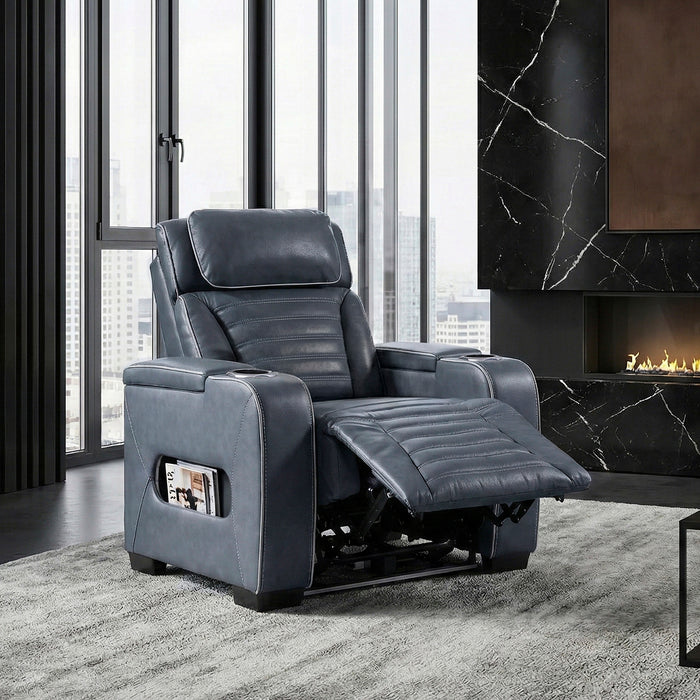 OakvillePark Elantra Leather Power Recliner with Power Headrest, Cup holder, Storage Arms(Top and Side), Air Massage, Heat, LED Lighting and Charging Ports