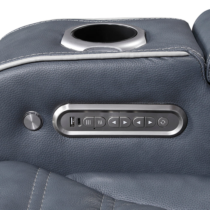 OakvillePark Elantra Leather Power Recliner with Power Headrest, Cup holder, Storage Arms(Top and Side), Air Massage, Heat, LED Lighting and Charging Ports