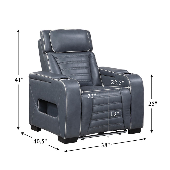 OakvillePark Elantra Leather Power Recliner with Power Headrest, Cup holder, Storage Arms(Top and Side), Air Massage, Heat, LED Lighting and Charging Ports