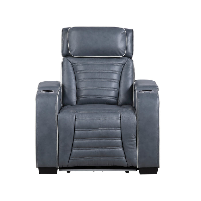 OakvillePark Elantra Leather Power Recliner with Power Headrest, Cup holder, Storage Arms(Top and Side), Air Massage, Heat, LED Lighting and Charging Ports