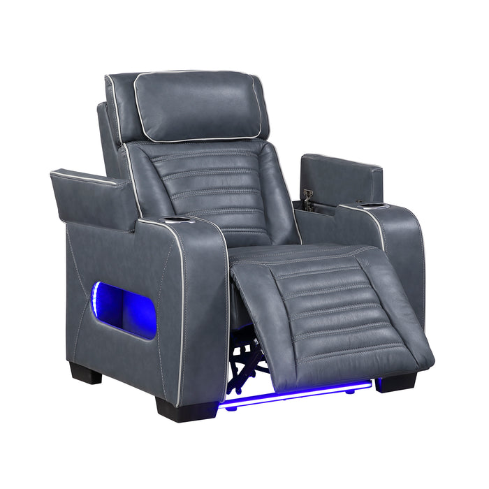 OakvillePark Elantra Leather Power Recliner with Power Headrest, Cup holder, Storage Arms(Top and Side), Air Massage, Heat, LED Lighting and Charging Ports