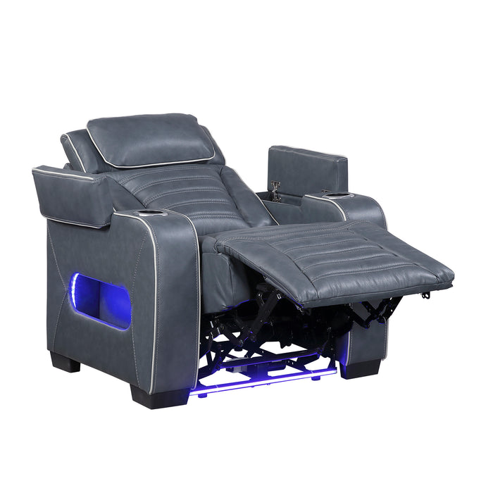OakvillePark Elantra Leather Power Recliner with Power Headrest, Cup holder, Storage Arms(Top and Side), Air Massage, Heat, LED Lighting and Charging Ports