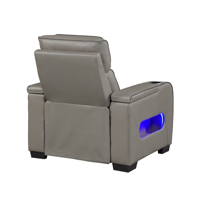 OakvillePark Elantra Leather Power Recliner with Power Headrest, Cup holder, Storage Arms(Top and Side), Air Massage, Heat, LED Lighting and Charging Ports