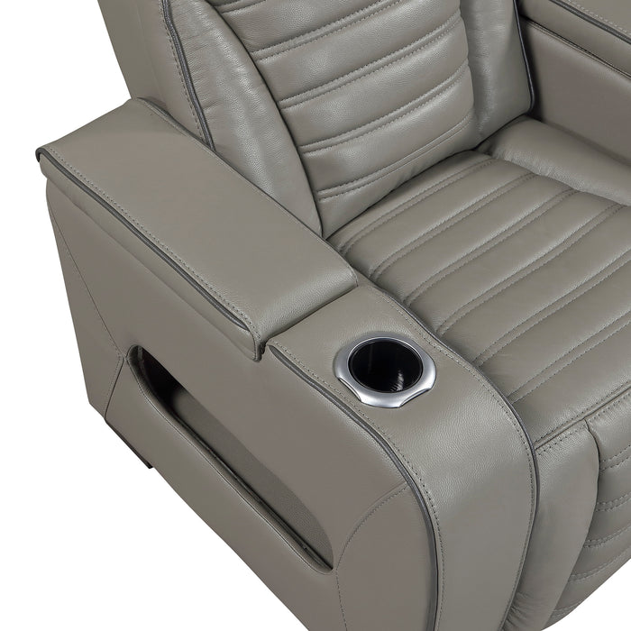 OakvillePark Elantra Leather Power Recliner with Power Headrest, Cup holder, Storage Arms(Top and Side), Air Massage, Heat, LED Lighting and Charging Ports
