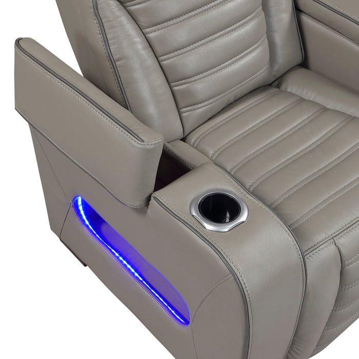 OakvillePark Elantra Leather Power Recliner with Power Headrest, Cup holder, Storage Arms(Top and Side), Air Massage, Heat, LED Lighting and Charging Ports