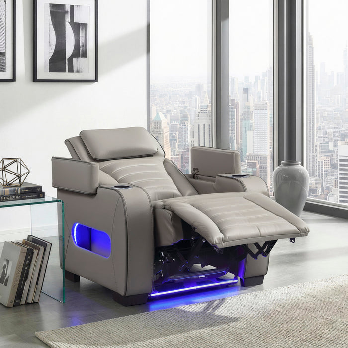 OakvillePark Elantra Leather Power Recliner with Power Headrest, Cup holder, Storage Arms(Top and Side), Air Massage, Heat, LED Lighting and Charging Ports