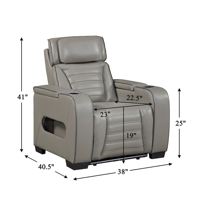 OakvillePark Elantra Leather Power Recliner with Power Headrest, Cup holder, Storage Arms(Top and Side), Air Massage, Heat, LED Lighting and Charging Ports