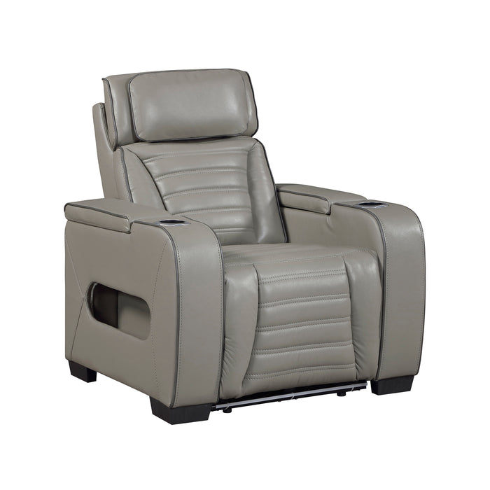 OakvillePark Elantra Leather Power Recliner with Power Headrest, Cup holder, Storage Arms(Top and Side), Air Massage, Heat, LED Lighting and Charging Ports