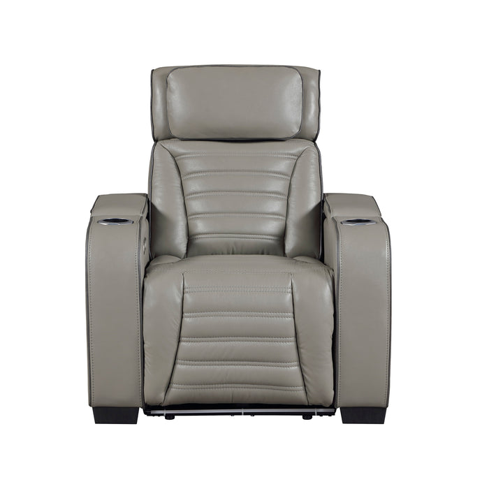 OakvillePark Elantra Leather Power Recliner with Power Headrest, Cup holder, Storage Arms(Top and Side), Air Massage, Heat, LED Lighting and Charging Ports