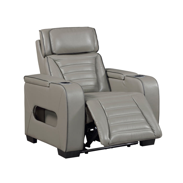 OakvillePark Elantra Leather Power Recliner with Power Headrest, Cup holder, Storage Arms(Top and Side), Air Massage, Heat, LED Lighting and Charging Ports