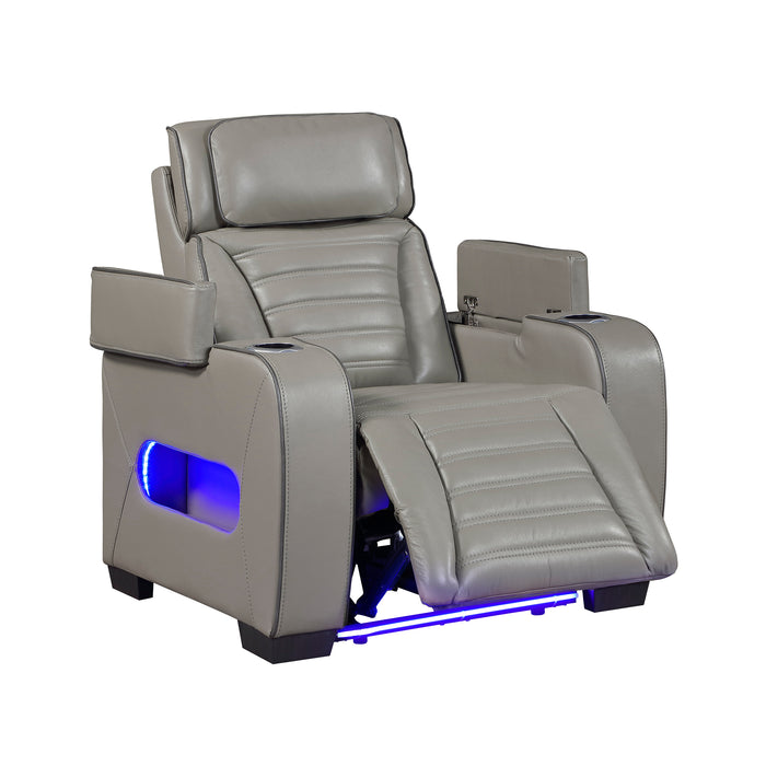 OakvillePark Elantra Leather Power Recliner with Power Headrest, Cup holder, Storage Arms(Top and Side), Air Massage, Heat, LED Lighting and Charging Ports