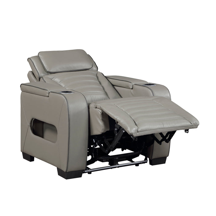 OakvillePark Elantra Leather Power Recliner with Power Headrest, Cup holder, Storage Arms(Top and Side), Air Massage, Heat, LED Lighting and Charging Ports