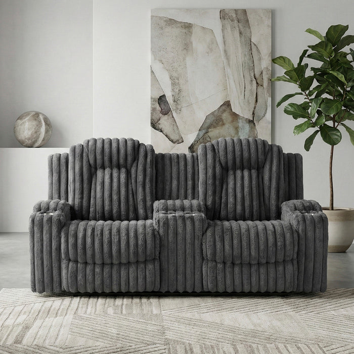 OakvillePark  Lumora Corduroy Double Reclining Loveseat with Center Console and Cup Holders