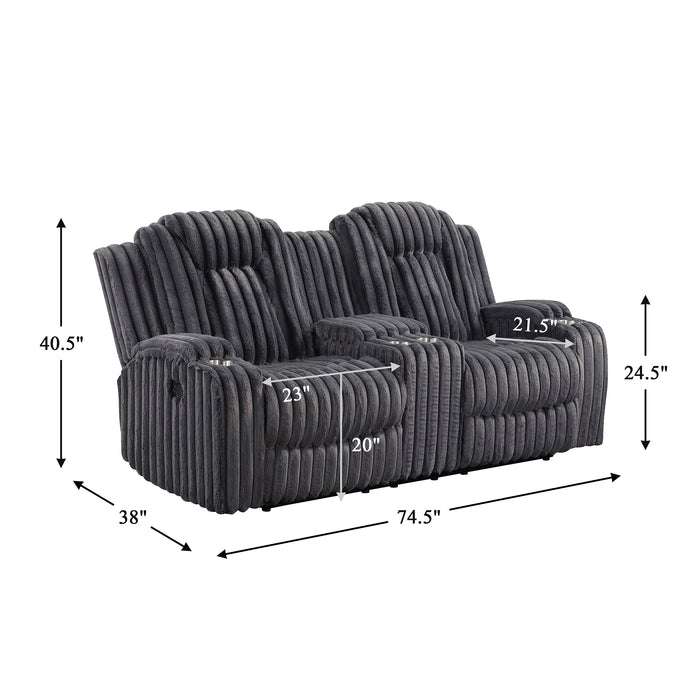OakvillePark  Lumora Corduroy Double Reclining Loveseat with Center Console and Cup Holders