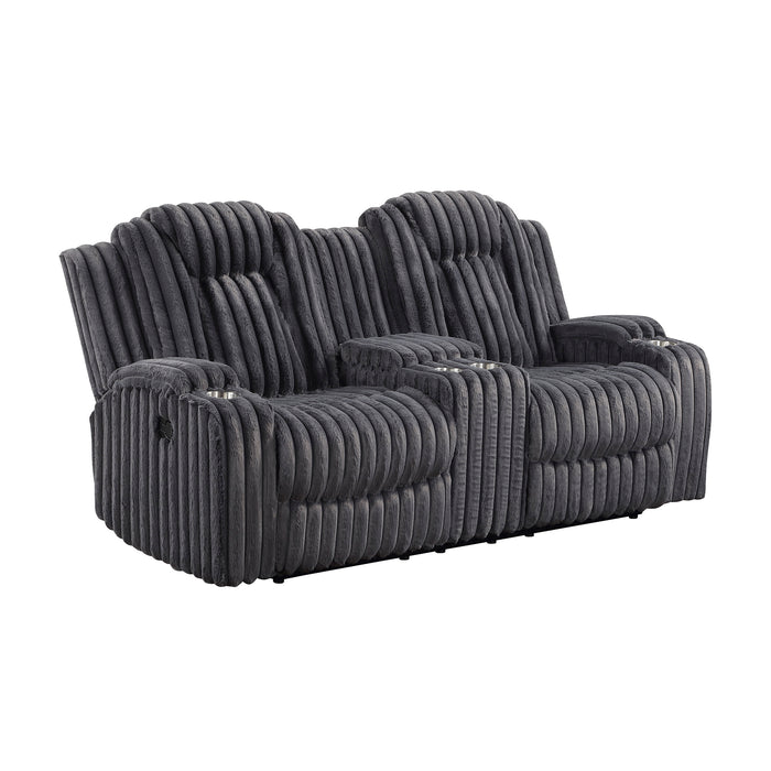 OakvillePark  Lumora Corduroy Double Reclining Loveseat with Center Console and Cup Holders