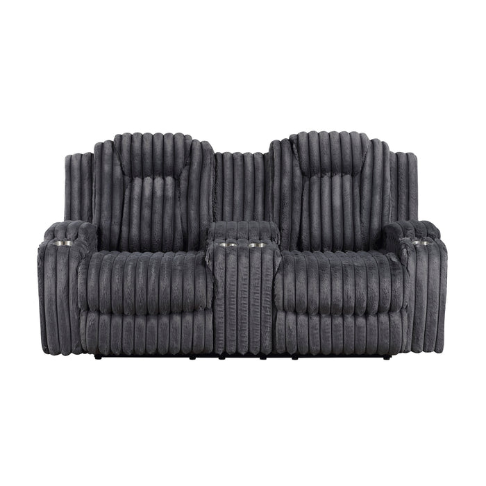 OakvillePark  Lumora Corduroy Double Reclining Loveseat with Center Console and Cup Holders